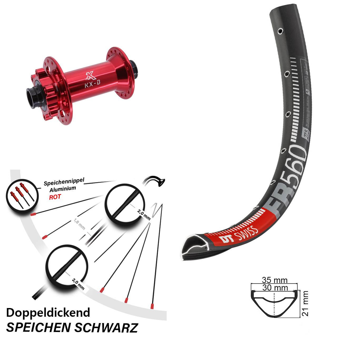 Boost Disc Laufrad 15x110 26 Zoll DT Swiss FR560 KX-B rot