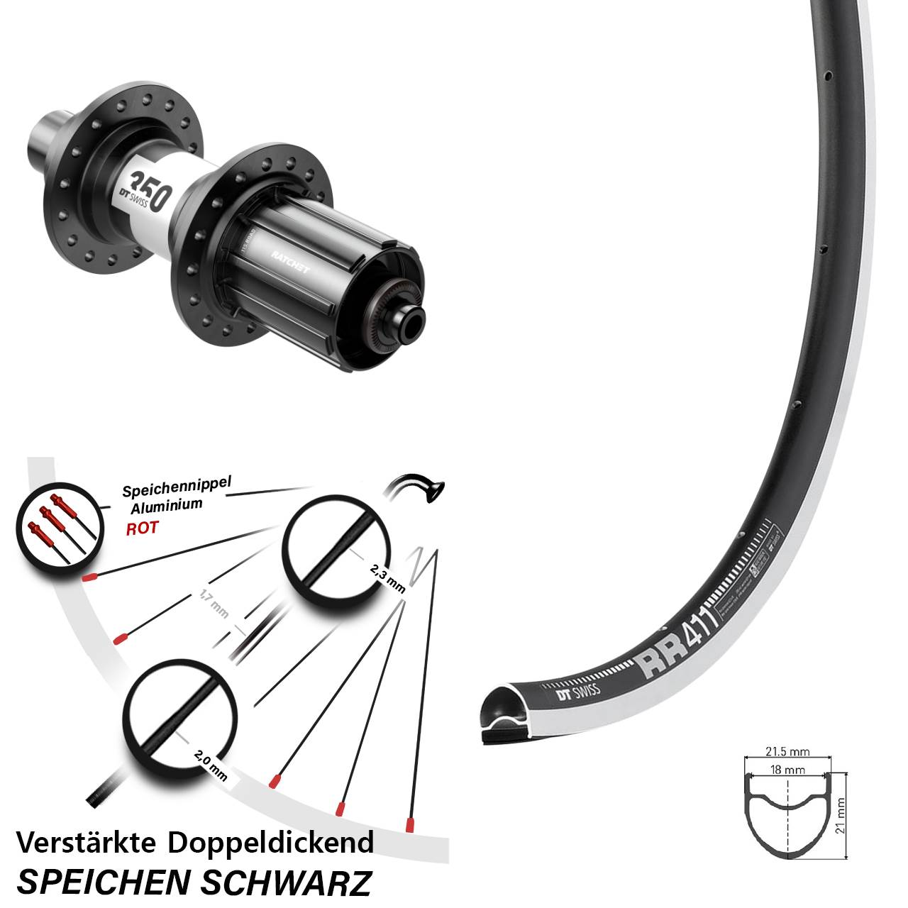 Hinterrad 28 Zoll DT Swiss RR 411 350 11-12 fach für Schnellspanner
