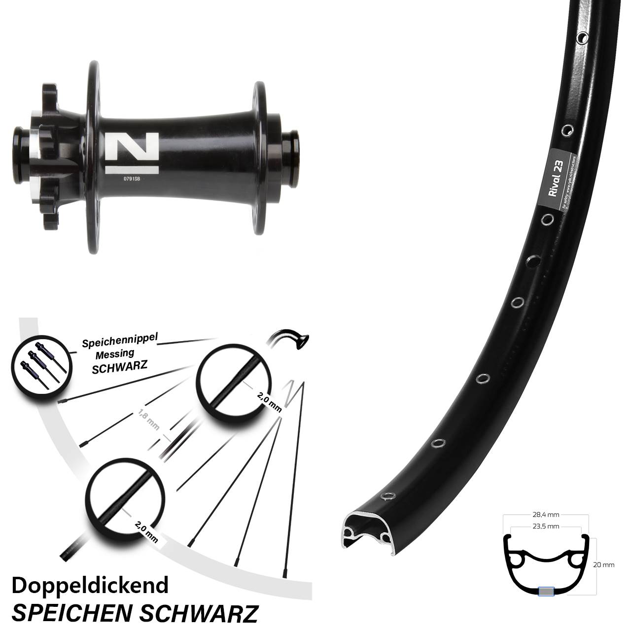 Ryde Rival 23 Novatec D791 27,5 Zoll Disc Laufrad 15x100