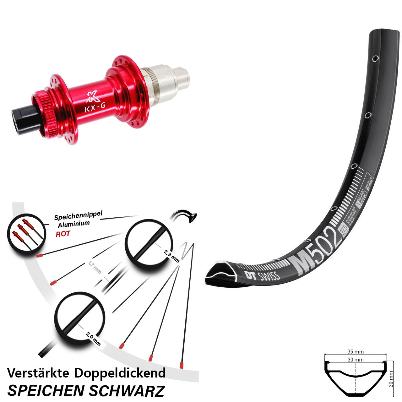 DT Swiss M 502 KX-G rot 29 Zoll Hinterrad Centerlock 12x142 SRAM XDR