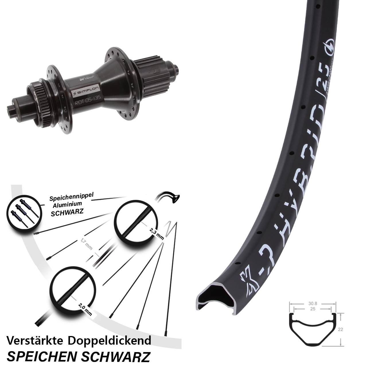 KX-R Hybrid 25 DT Swiss 370 650B Disc Hinterrad QR Shimano Micro Spline