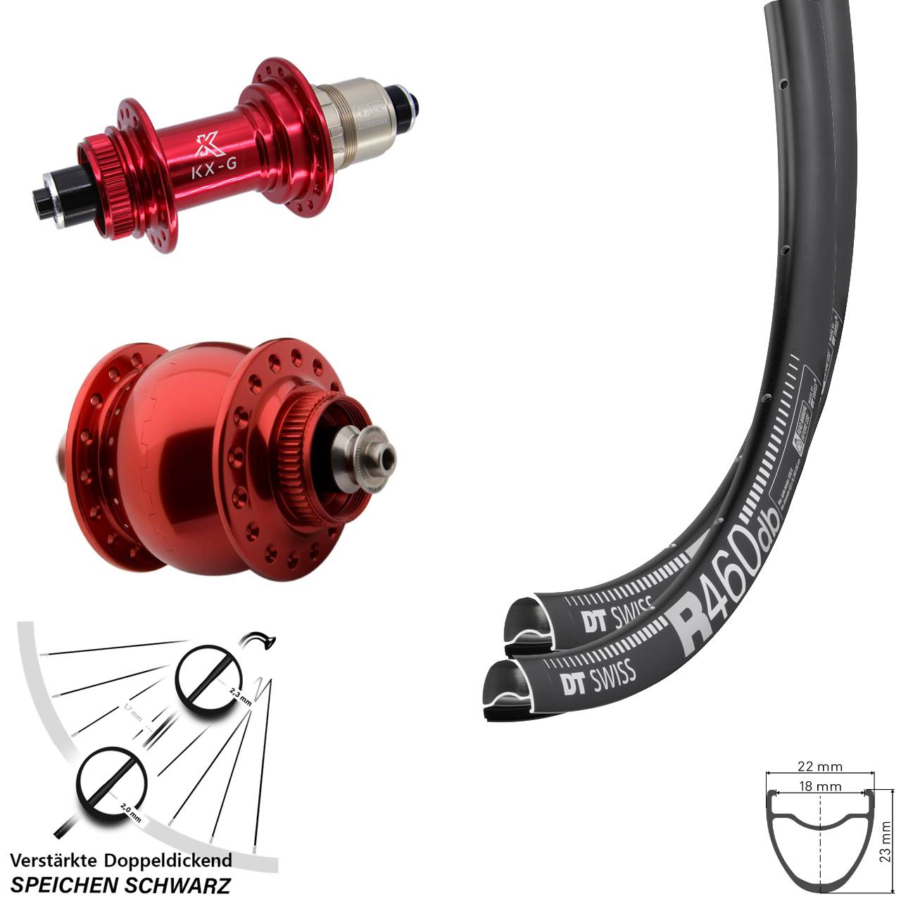 Disc Laufrad-Satz 28 Zoll DT Swiss R 460 KX-G SONdelux rot XDR 11-12 fach QR
