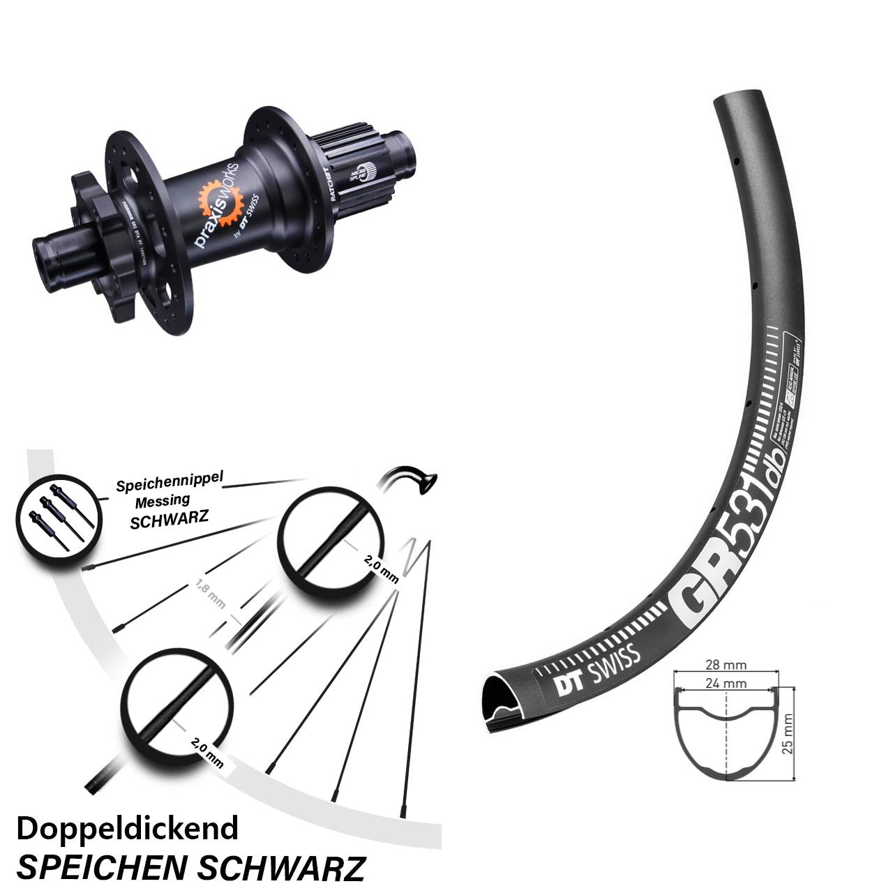 DT Swiss GR 531-350 27,5 Zoll 6-Loch Hinterrad 12x142 Shimano Micro Spline