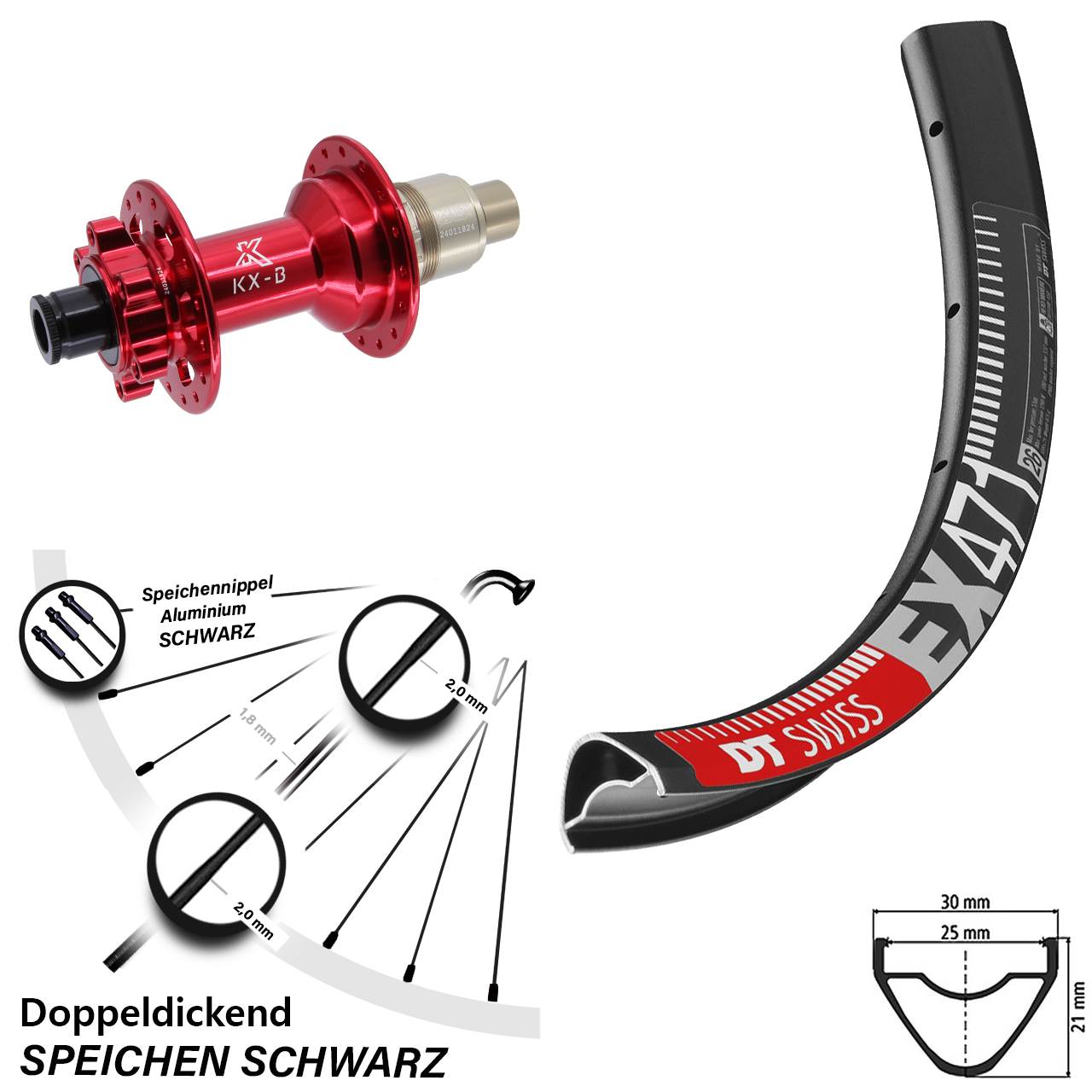 Hinterrad 27,5 Zoll DT Swiss EX 471 KX-B rot 6-Loch XD 12x148