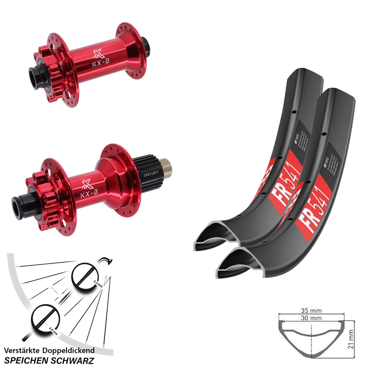 Disc Laufrad-Satz 29 Zoll DT Swiss FR541 KX-B rot Shimano Micro Spline 15x110 12x148