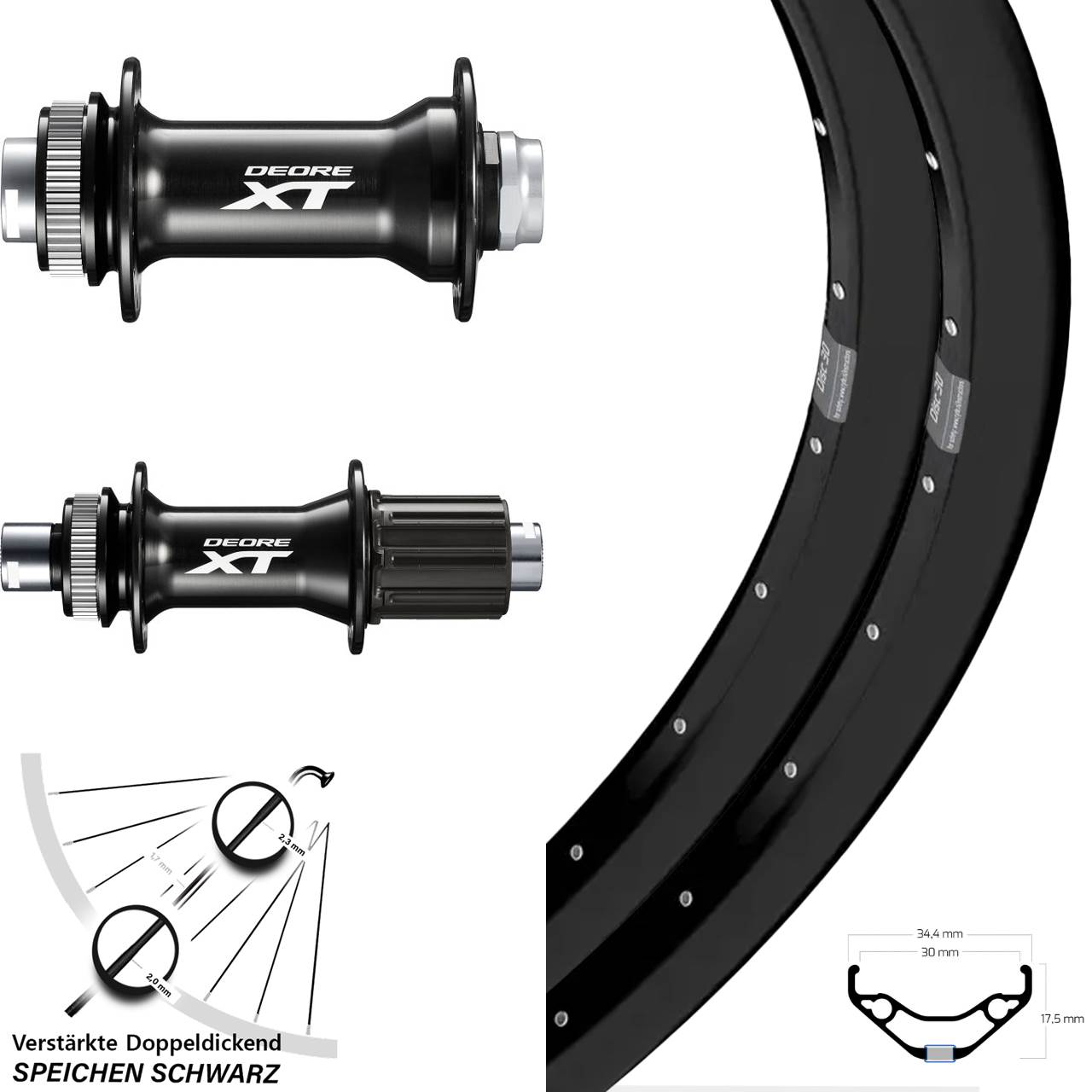 27,5 Zoll Ryde Disc 30 Shimano XT Laufradsatz 15x110 12x148 8-11 fach HG
