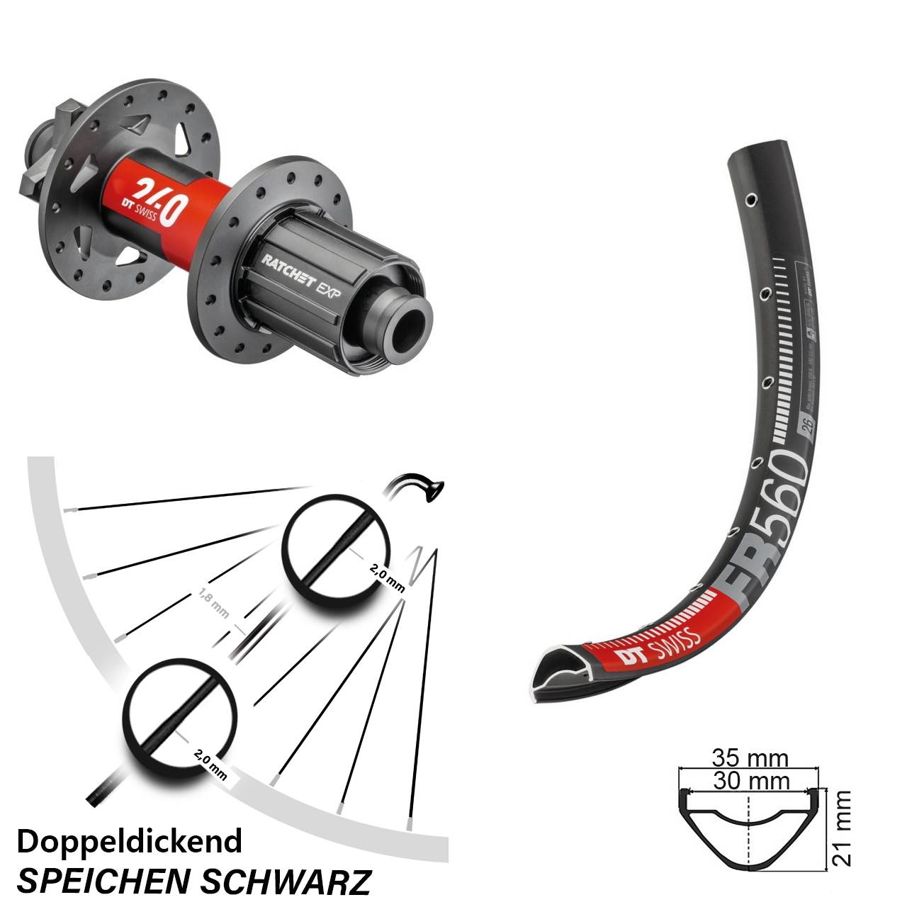 Hinterrad 6-Loch 26 Zoll DT Swiss FR560-240 EXP 8-11 fach 12x148