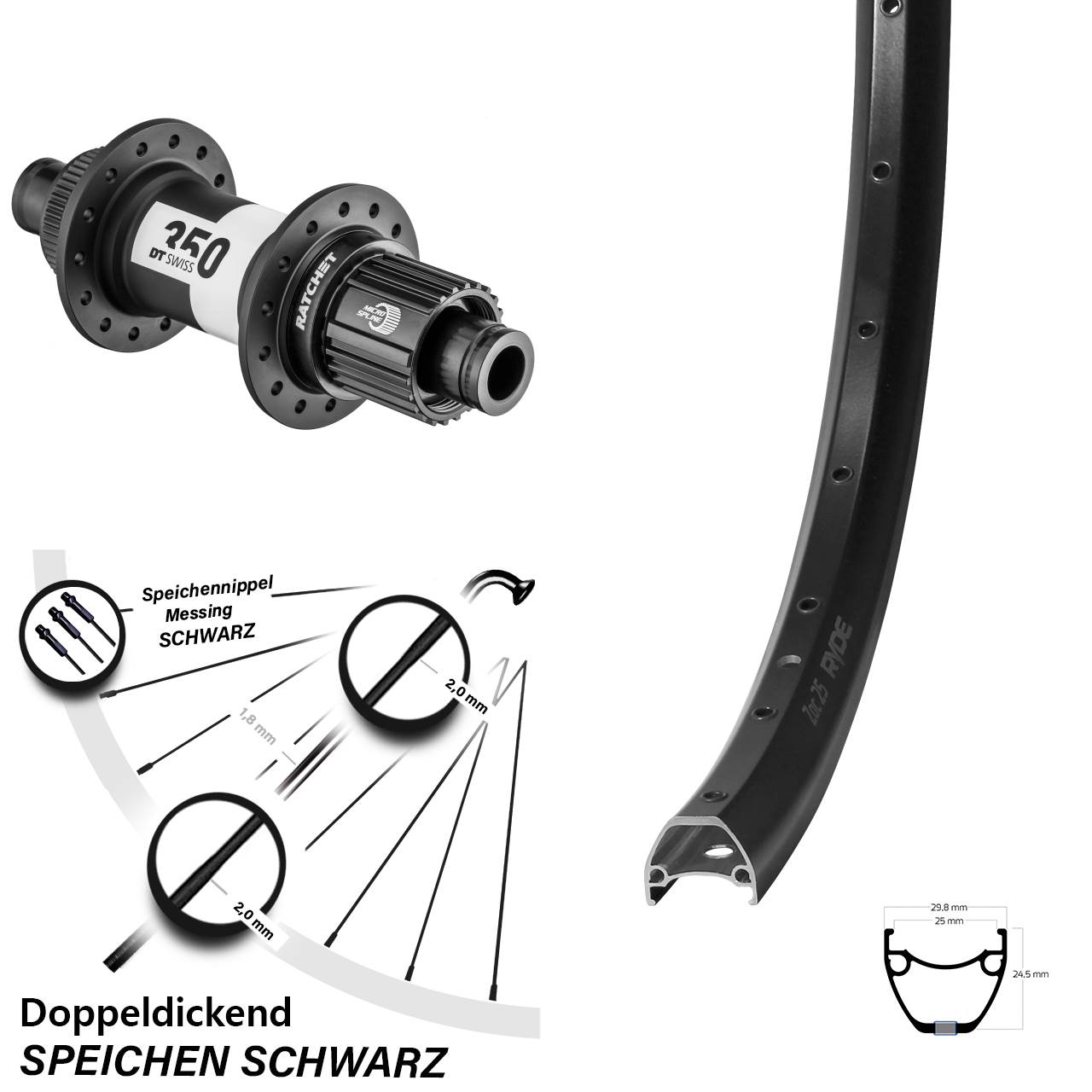 Disc Laufrad 12x142 28-29 Zoll Ryde ZAC 25 DT Swiss 350 Micro Spline