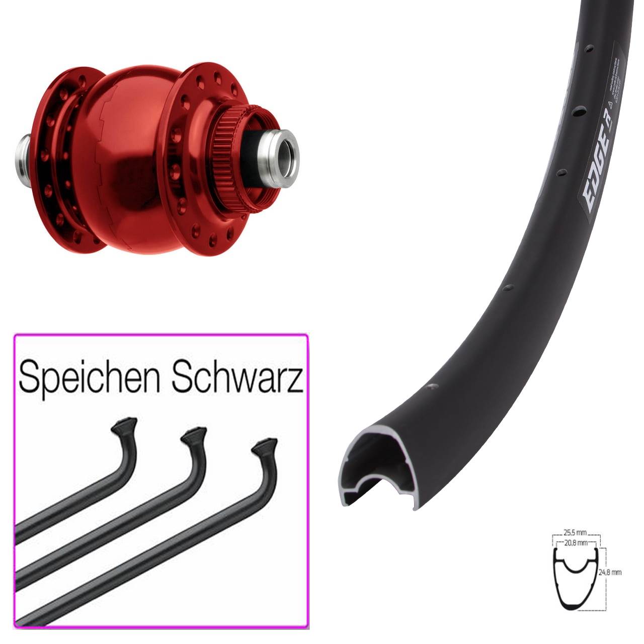 Centerlock Dynamo-Vorderrad 12x100 Ryde Edge R25 OS SON 28 Zoll rot