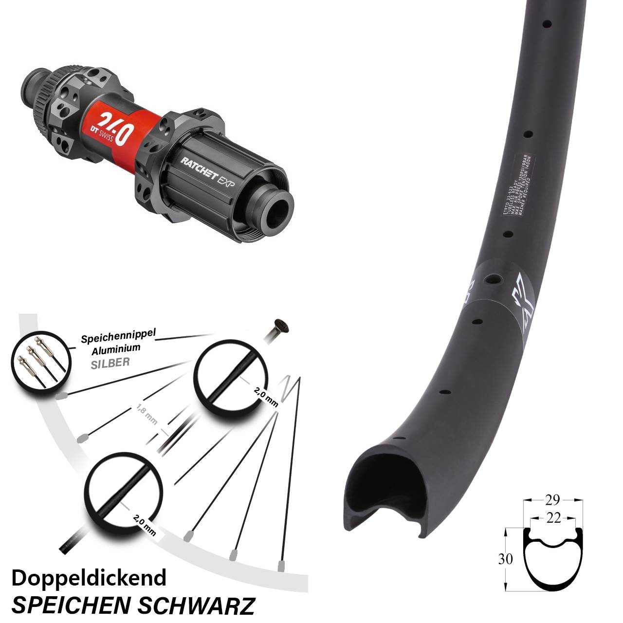 KX-RC Gravel Carbon DT Swiss 240 EXP Straightpull 28-29 Zoll Hinterrad 12x148 8-11 fach