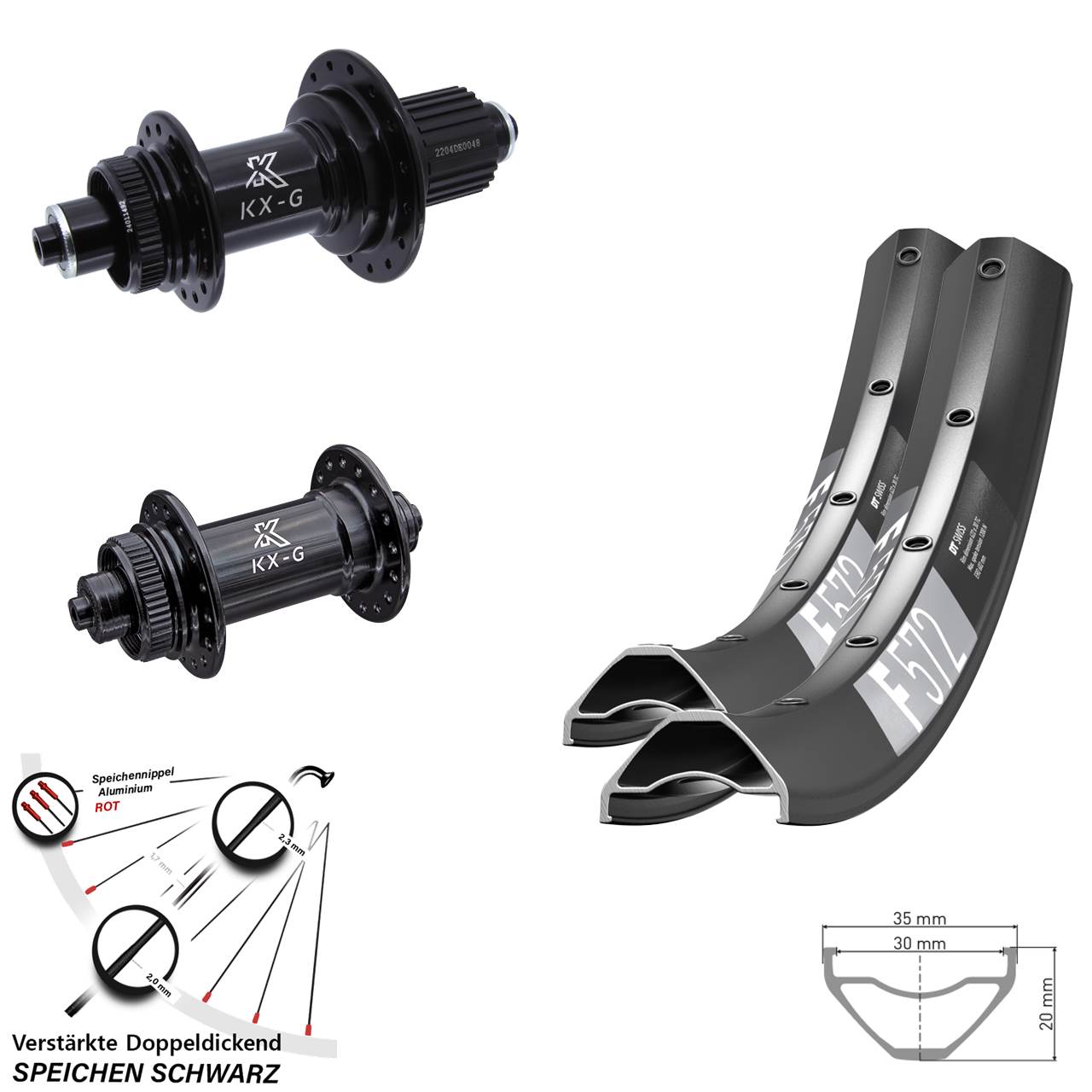 27,5 Zoll DT Swiss F572 KX-GS Heavy Duty Disc Laufrad-Satz für Schnellspanner Micro Spline