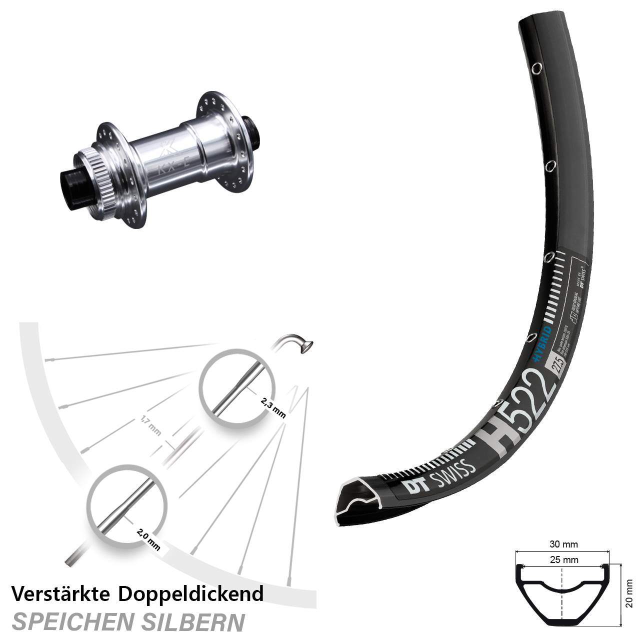 Centerlock Vorderrad 28-29 Zoll DT Swiss H522 KX-E 4 Kugellager 15x100
