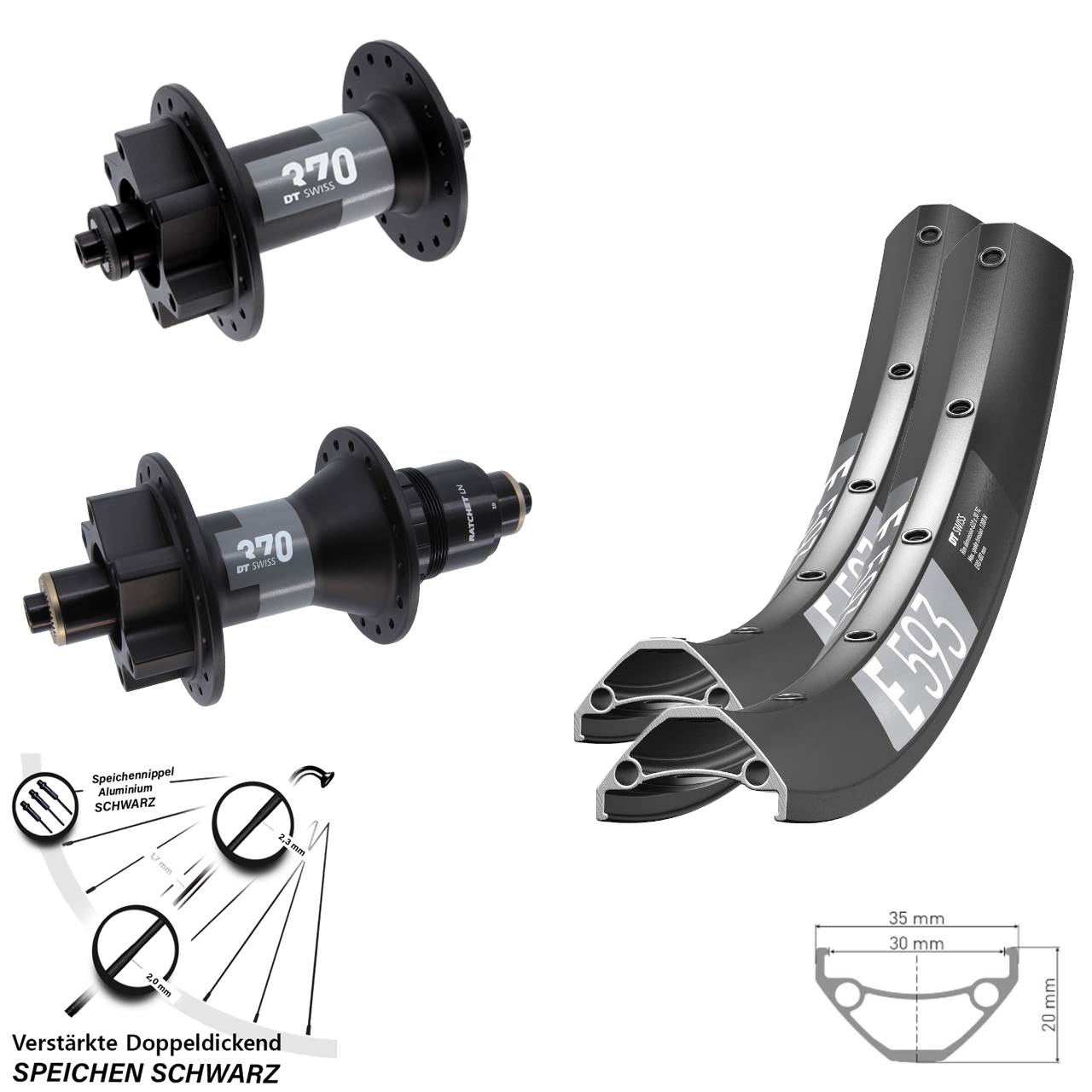 Disc Laufrad-Satz für Schnellspanner 29 Zoll DT Swiss E 593-370 XD 11-12 fach