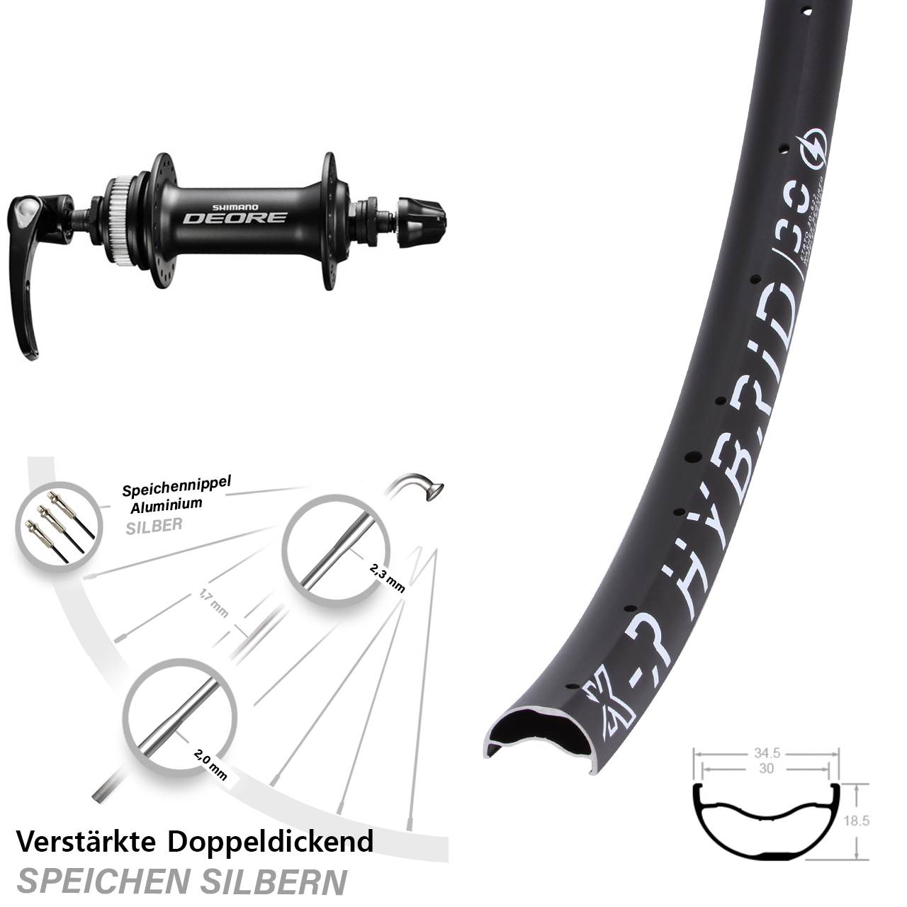 Disc Vorderrad QR 29 Zoll KX-R Hybrid 30 Shimano Deore