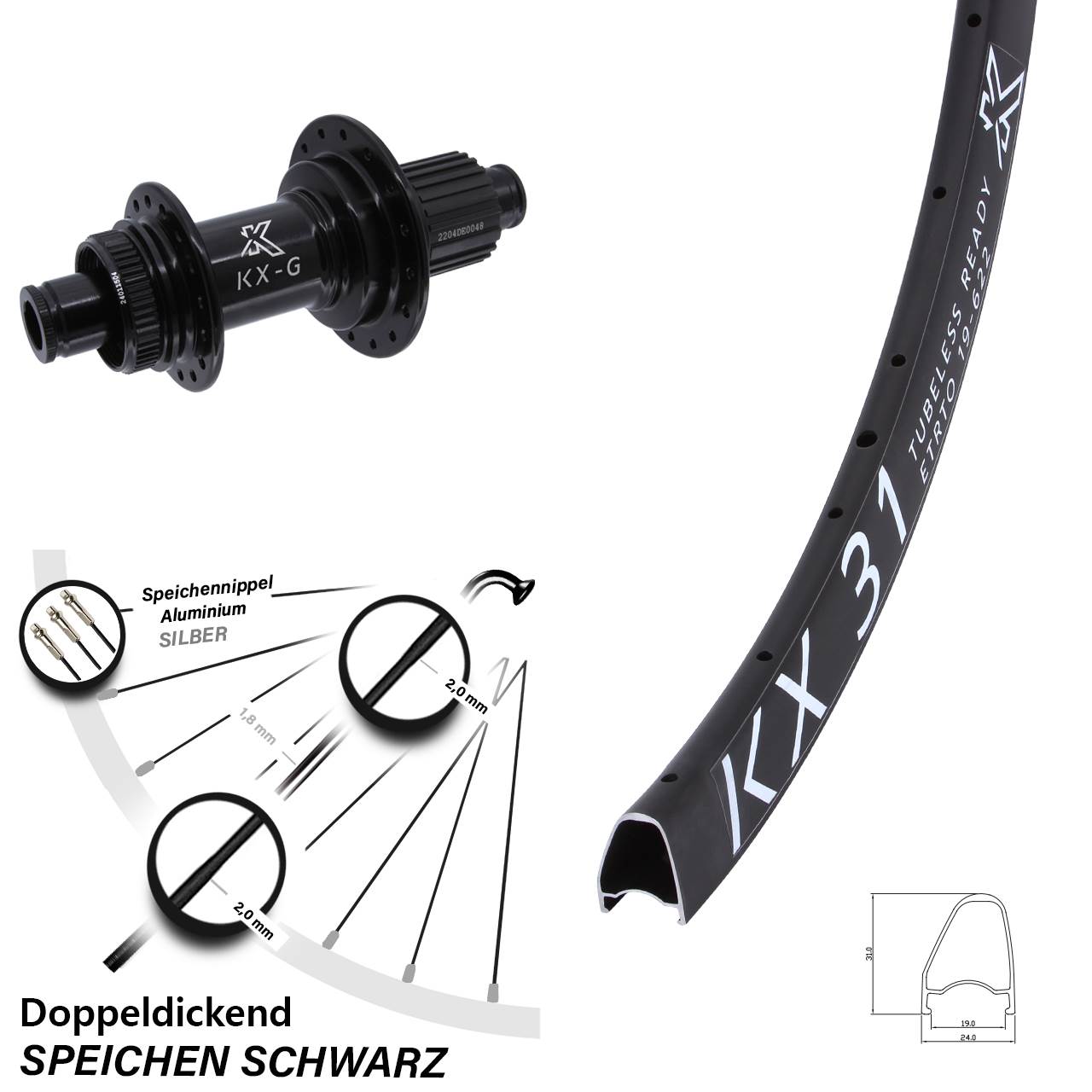 28 Zoll 31 Hinterrad KX-GS Micro Spline 12x142