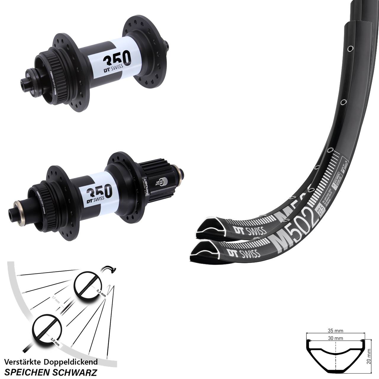 DT Swiss M502 350 29 Zoll Laufradsatz Centerlock QR Micro Spline