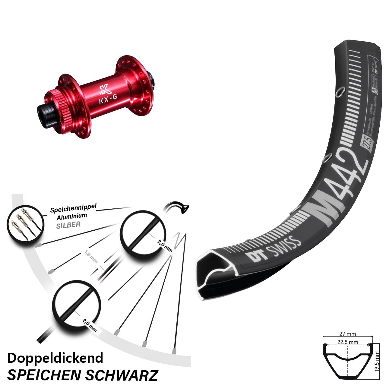 DT Swiss M 442 KX-G rot 29 Zoll Disc Laufrad 12x100