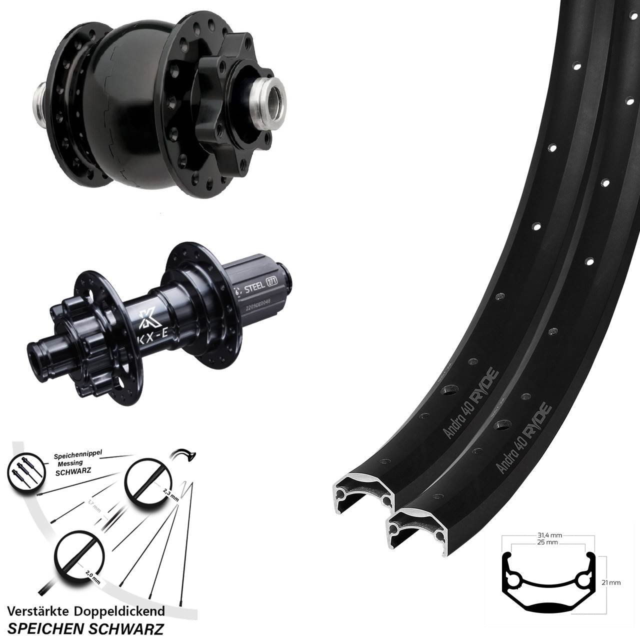 27,5 Zoll Ryde Andra 40 KX-E SON 28 6-Loch Laufradsatz 12x100/142 8-12 fach