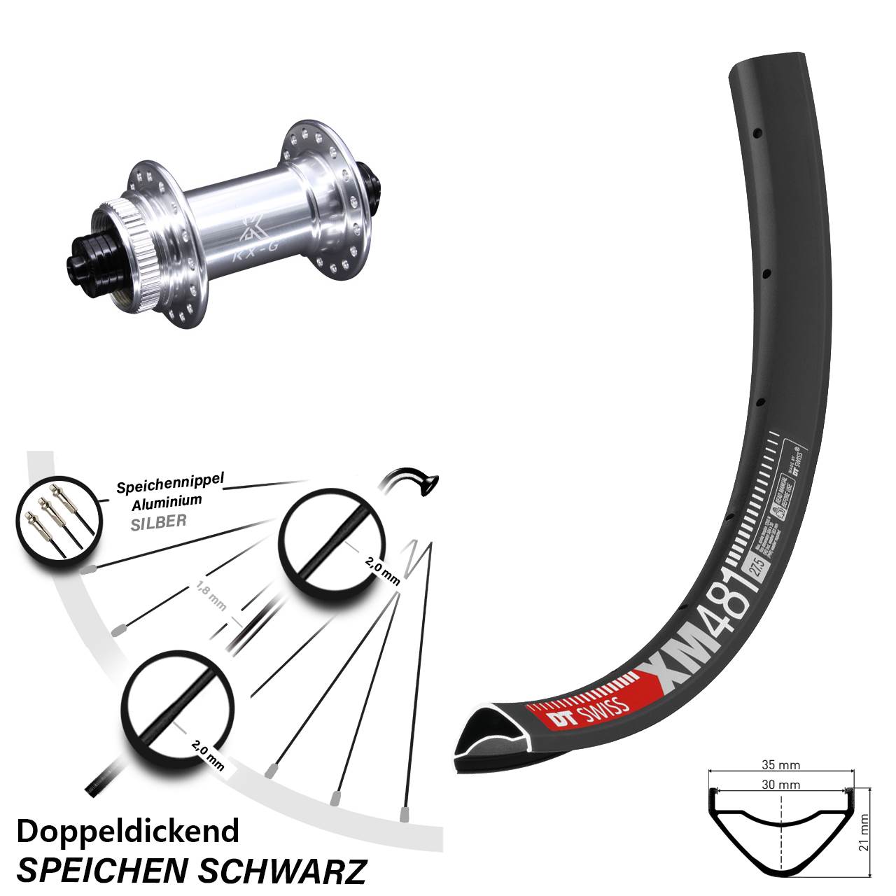27,5+ Zoll Vorderrad KX-G Schnellspanner DT Swiss XM 481