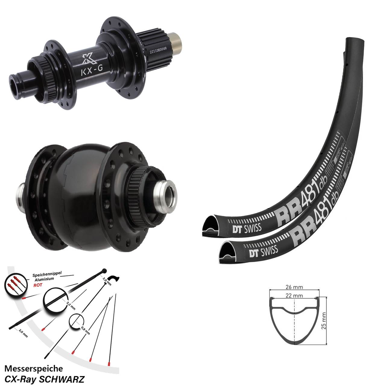 DT Swiss RR481 KX-G SON delux 28 Zoll Disc Laufradsatz 12x100/142 CX-Ray Micro Spline
