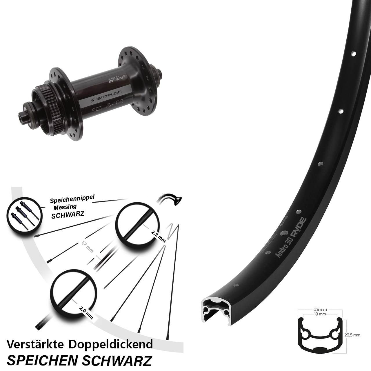 Disc Vorderrad QR 29 Zoll Ryde Andra 30 DT Swiss 370