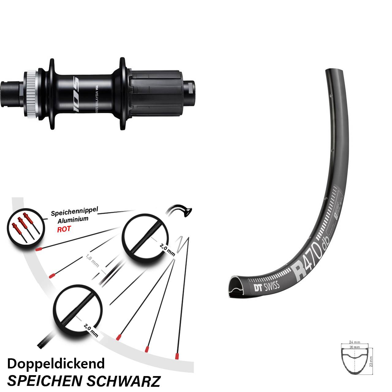 Disc Hinterrad 28 Zoll DT Swiss R470 Shimano 105 8-12 fach 12x142