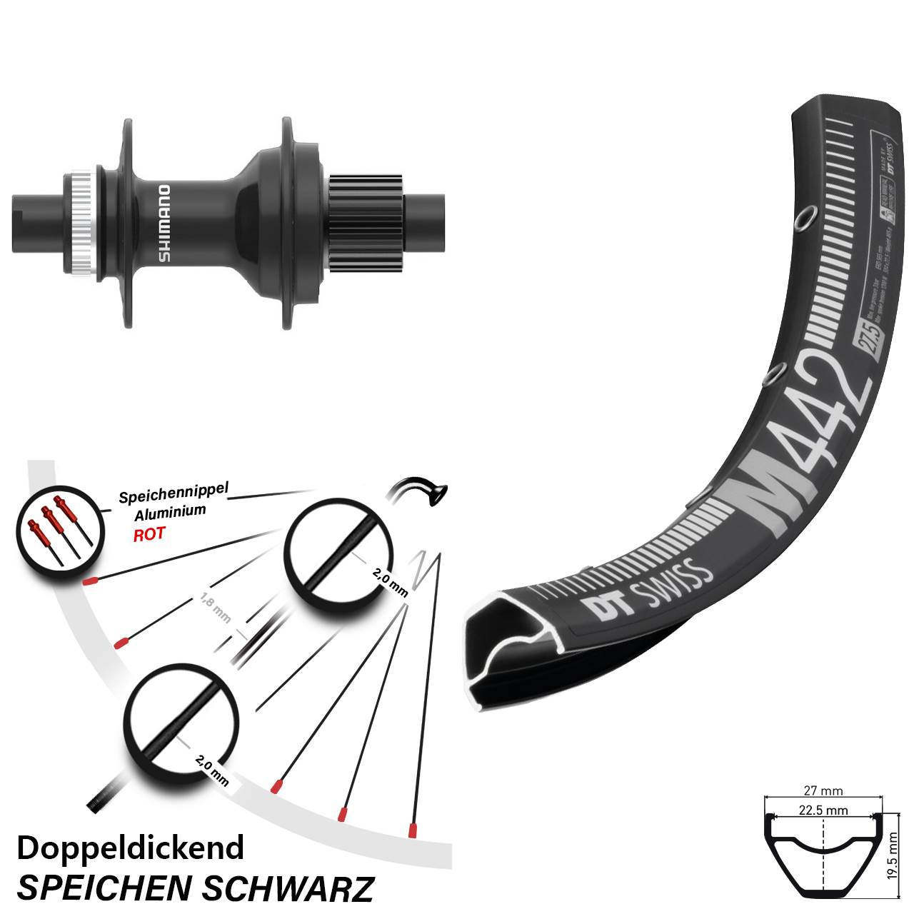 Centerlock Hinterrad 12x142 28-29 Zoll DT Swiss M442 Shimano FH-MT410 Micro Spline
