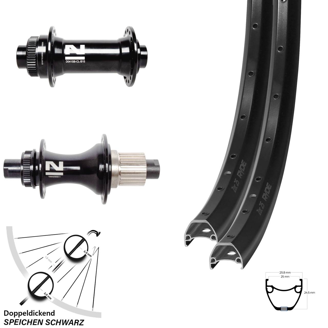 Disc Laufradsatz 28 Zoll Ryde ZAC 25 Novatec D041SB D462 Micro Spline 15x110 12x148