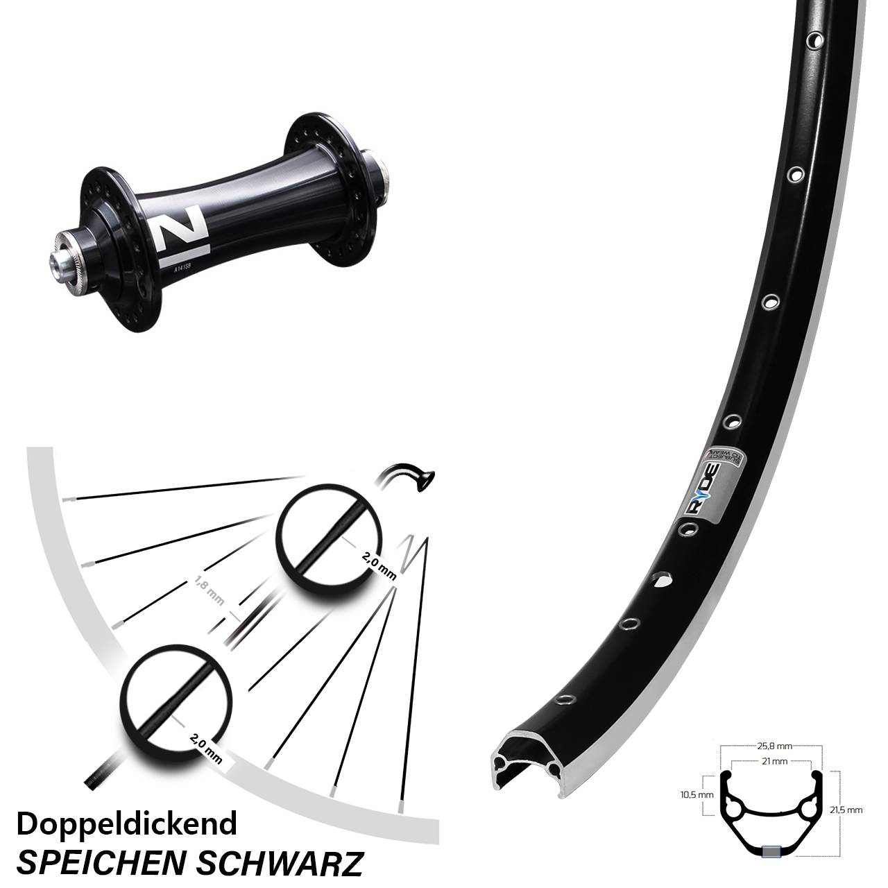 26 Zoll Ryde ZAC 421 Novatec A141SB Vorderrad für Schnellspanner