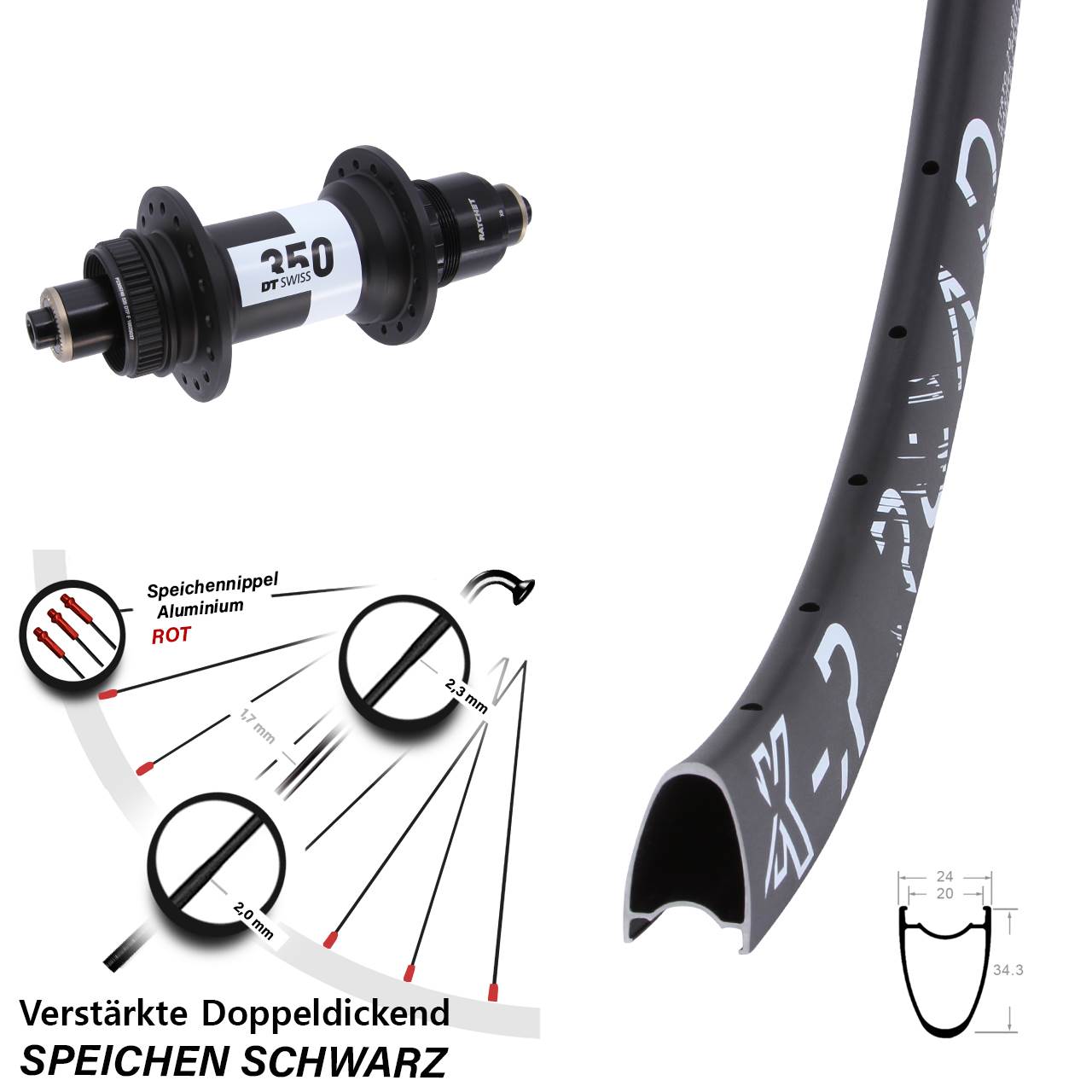 KX-R Road DT Swiss 350 28-29 Zoll Centerlock Hinterrad QR XD