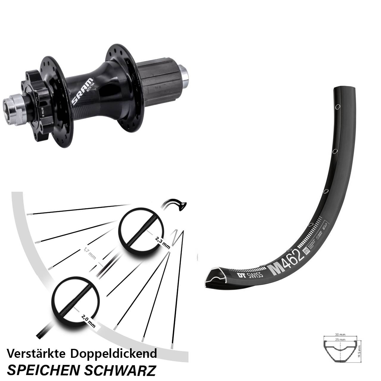 6-Loch Hinterrad 12x148 27,5 Zoll DT Swiss M462 Sram 746 8-11 fach