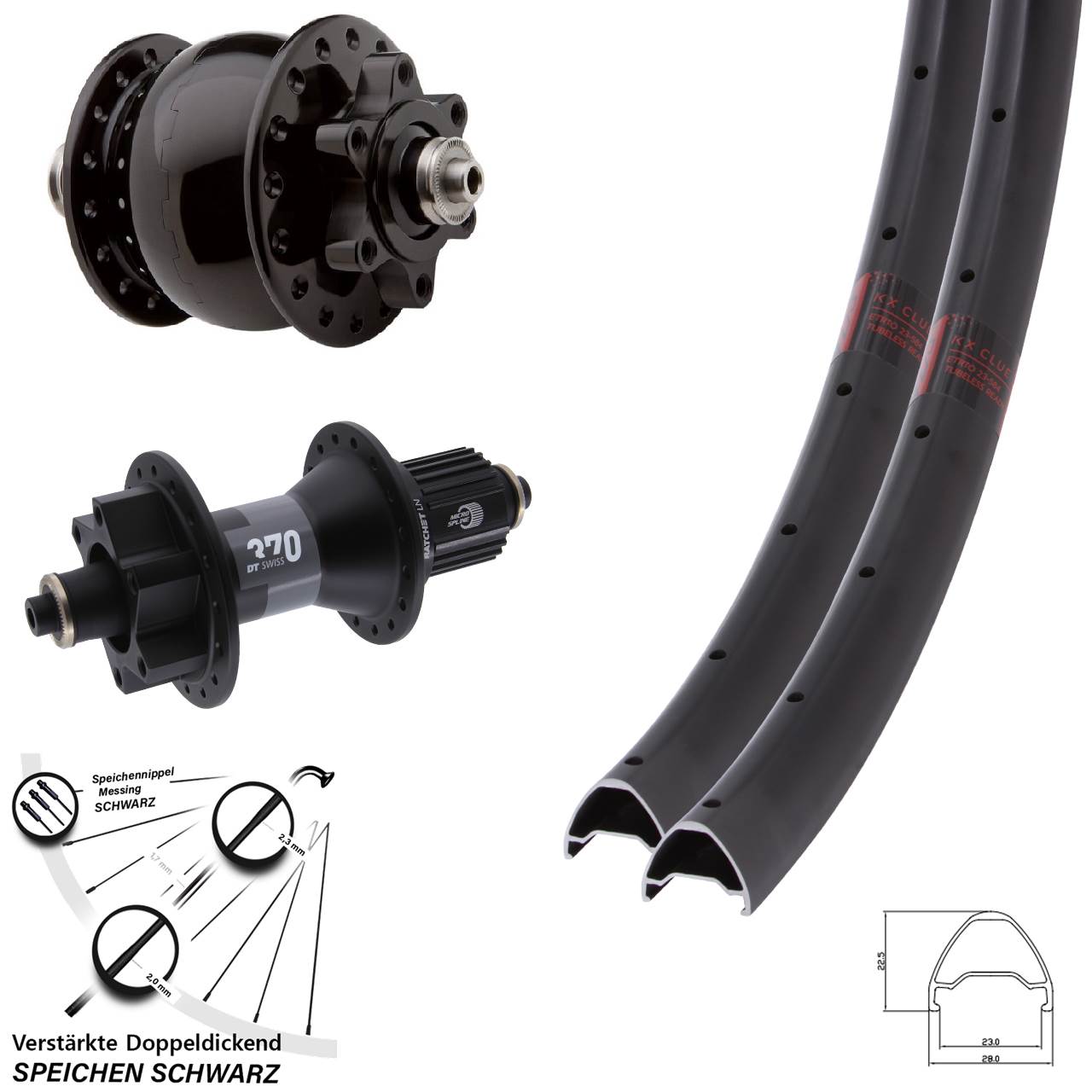 Laufradsatz 6-Loch QR 28 Zoll KX Clue DT Swiss 370 SON Micro Spline