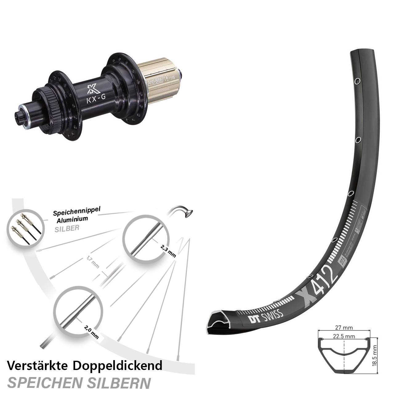 DT Swiss X412 KX-G 28-29 Zoll Hinterrad Centerlock für Schnellspanner 8-12 fach