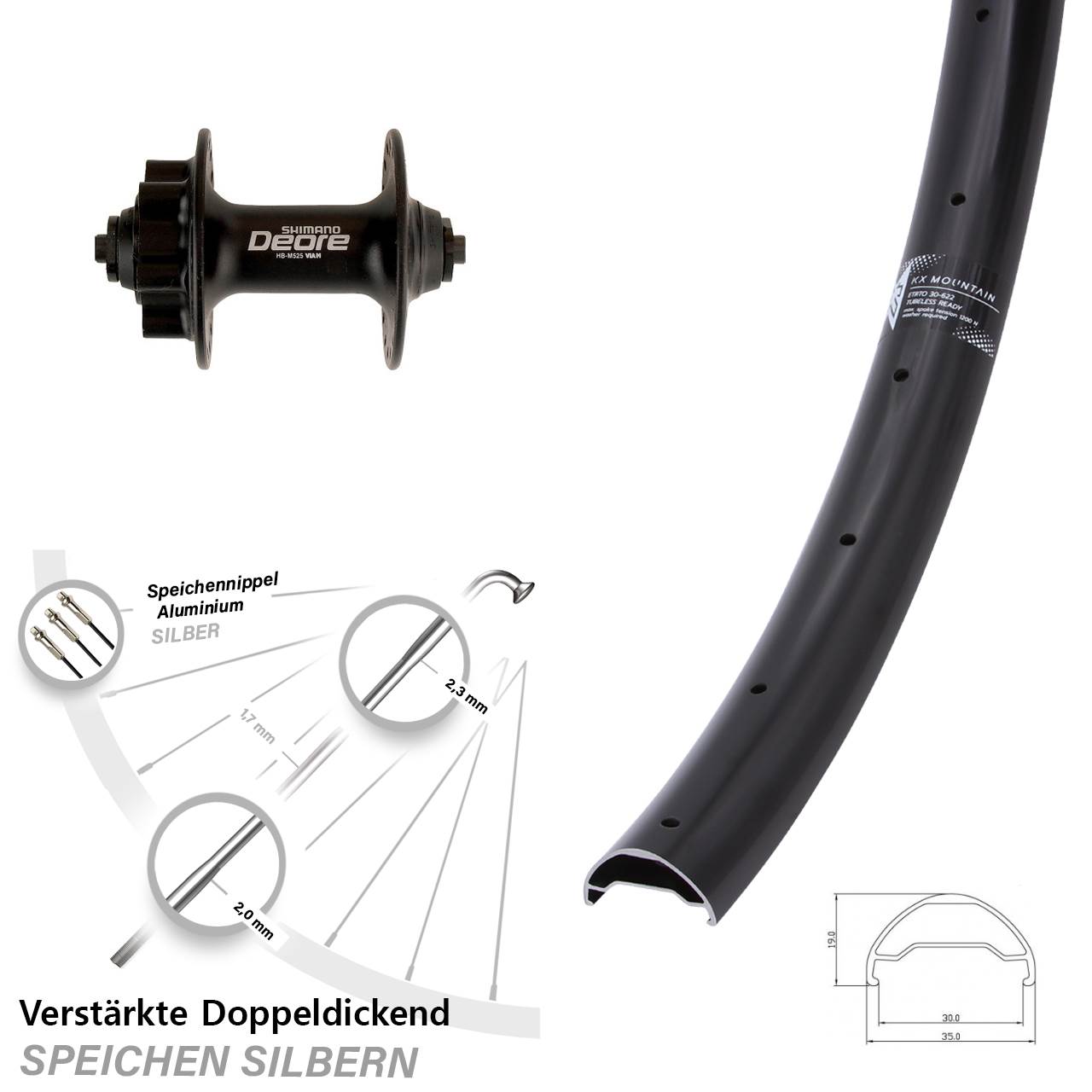 Disc Vorderrad QR 29 Zoll KX Mountain Shimano Deore HB-M525