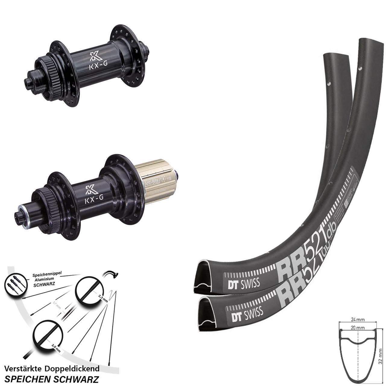 Centerlock Laufradsatz für Schnellspanner 28 Zoll DT Swiss RR521 KX-G 8-12 fach HG