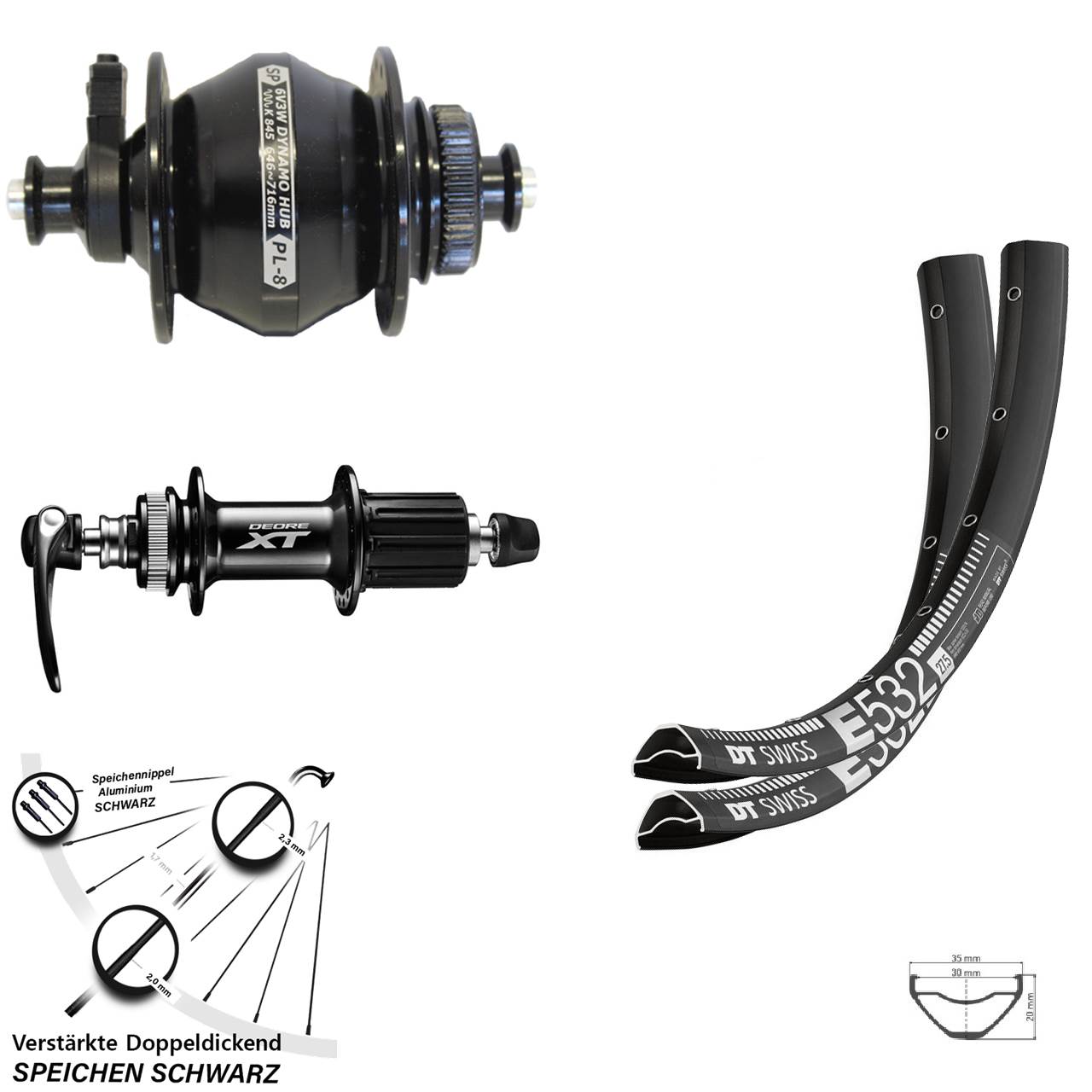 Laufradsatz Centerlock 29 Zoll DT Swiss E532 Shutter PL-8 Shimano XT 8-11 fach QR