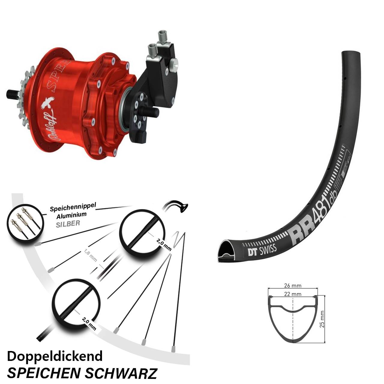 DT Swiss RR 481 Rohloff Speedhub 500/14 TS DB OEM rot 28 Zoll Disc Hinterrrad