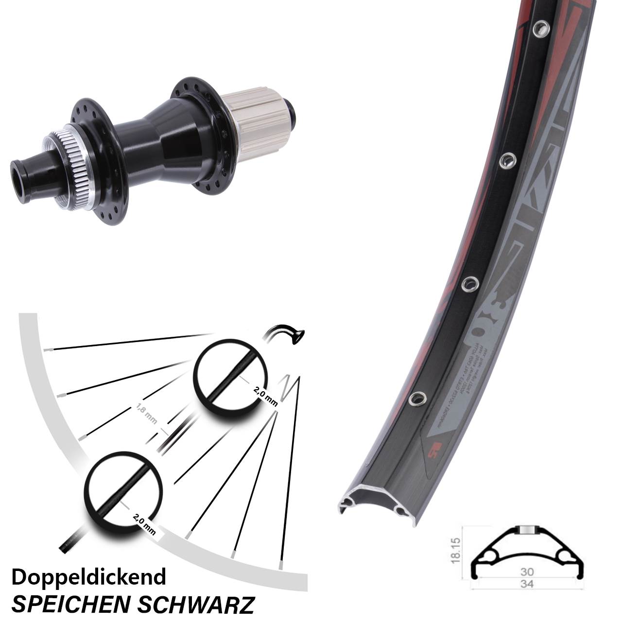 Rodi TRYP 30 Novatec CL142 29 Zoll Hinterrad Centerlock 12x142 8-12 fach HG