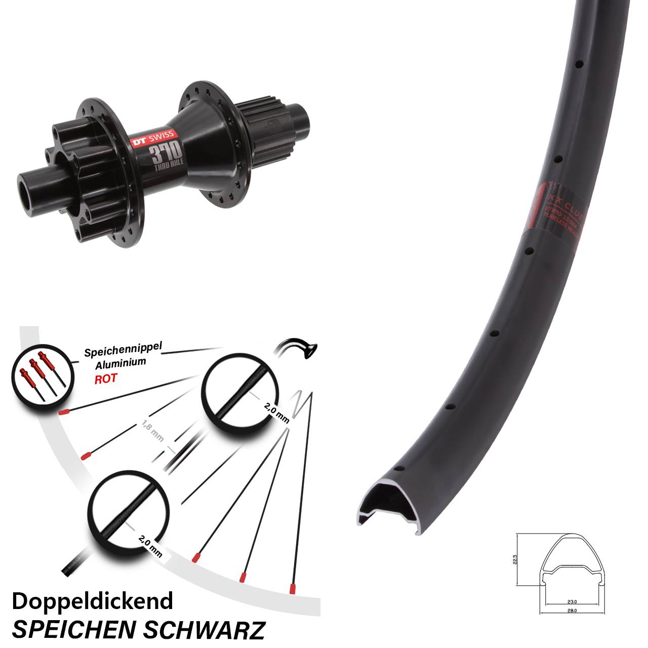 28 Zoll KX Clue DT Swiss 370 Hybrid Disc Laufrad 12x142 Shimano Micro Spline