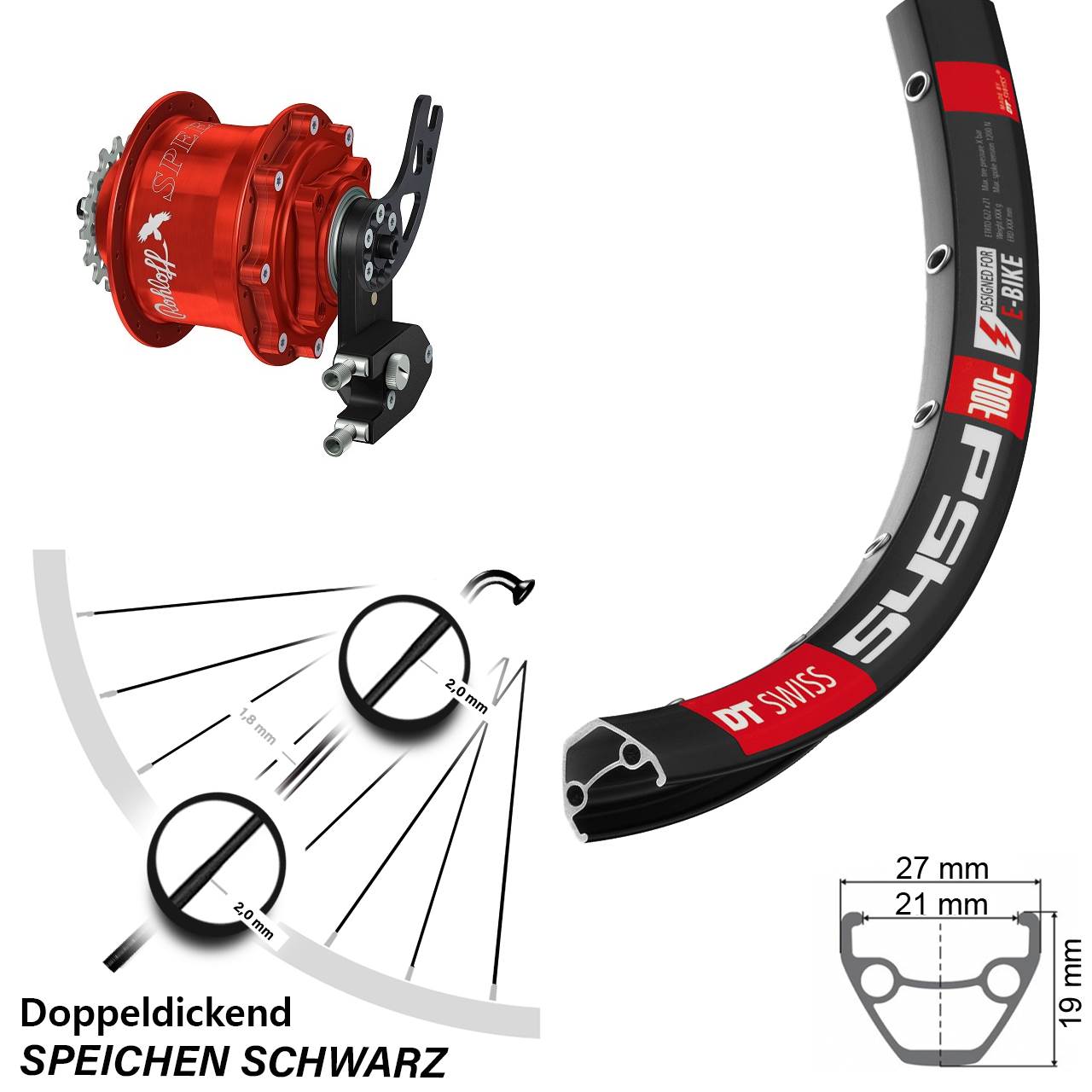 DT Swiss 545 Rohloff Hinterrad 28 Zoll Speedhub CC DB PM rot