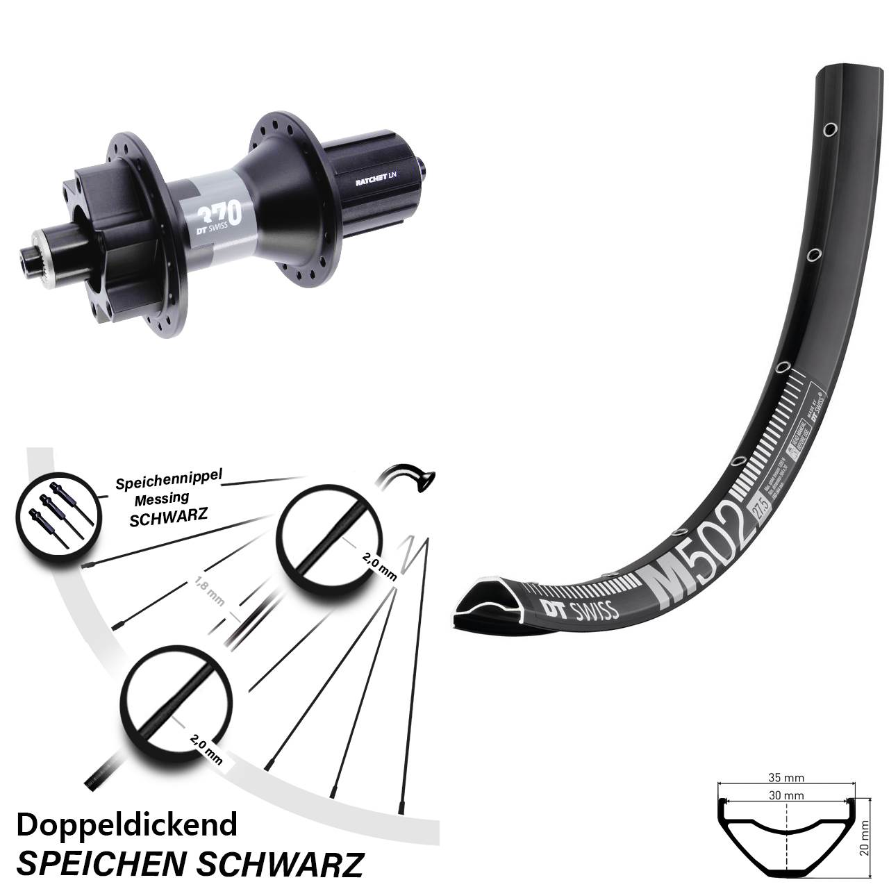 DT Swiss M502 370 27,5 Zoll Disc Laufrad QR Boost 8-11 fach