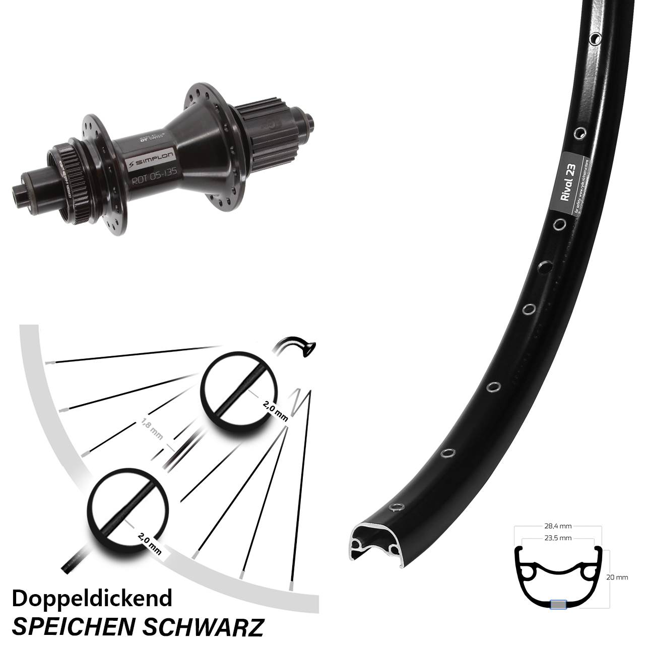 Hinterrad Centerlock 27,5 Zoll Ryde Rival 23 DT Swiss 370 Hybrid Micro Spline QR