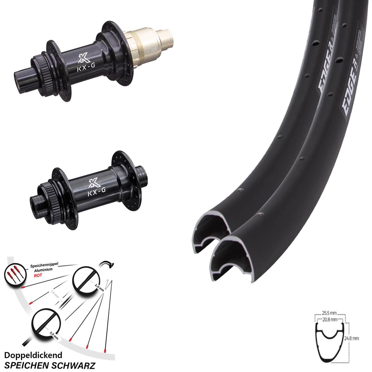 28 Zoll Ryde Edge R25 OS KX-G Gravel Centerlock Laufradsatz 12x100/142 XDR