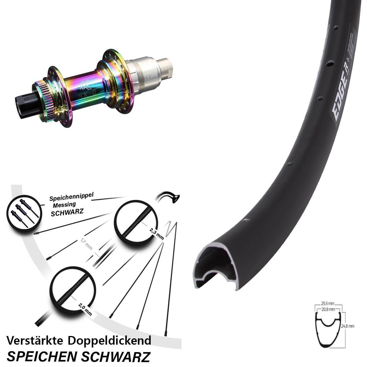 28 Zoll Ryde Edge R25 Offset KX-G Oilslick Centerlock Hinterrad 12x142 XDR 11-12 fach