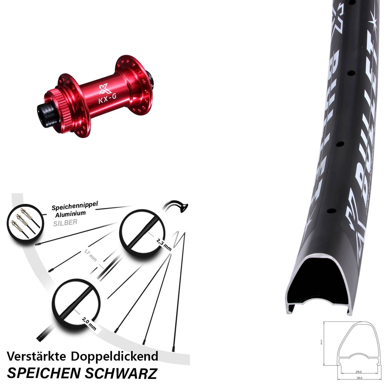 29 Zoll KX-G Bullet OS rot Vorderrad Centerlock 15x100