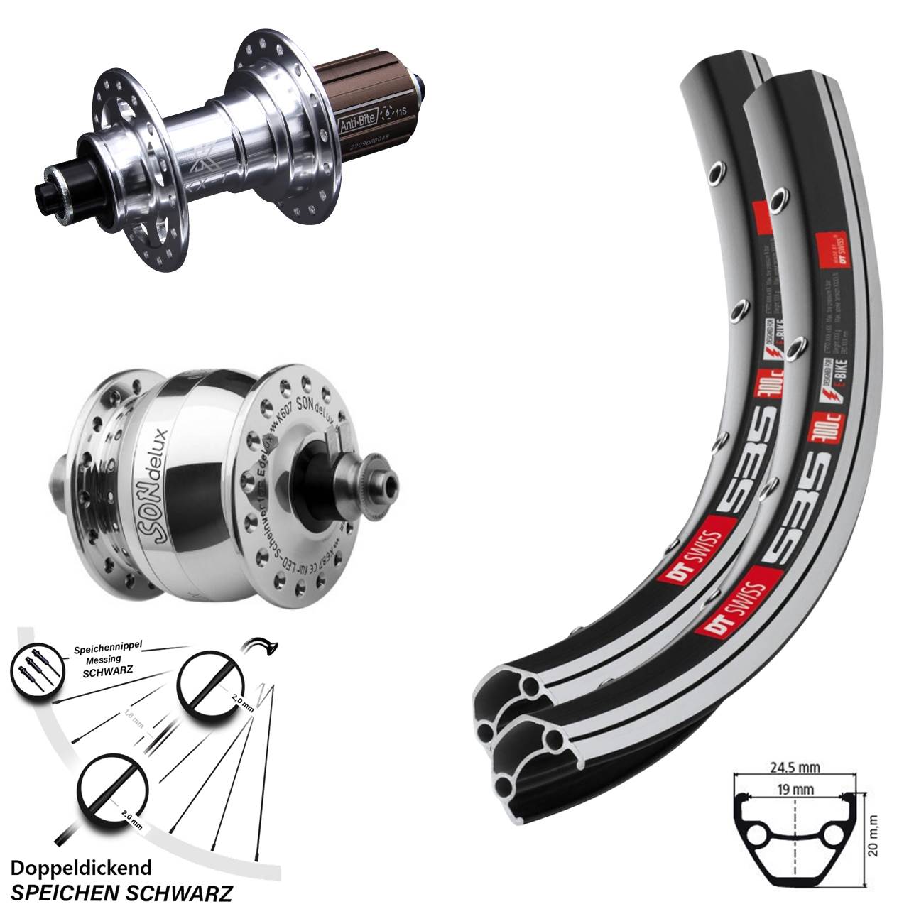 Laufradsatz 28 Zoll DT Swiss 535 KX-T SON delux 8-12 fach HG QR