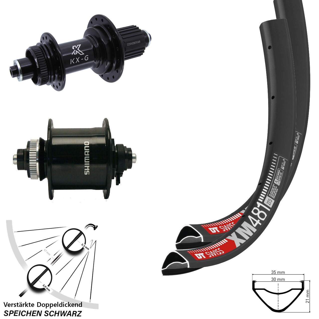 27,5 Zoll DT Swiss XM481 KX-GS verstärkt Shimano DH-UR700 Disc Laufradsatz QR Micro Spline