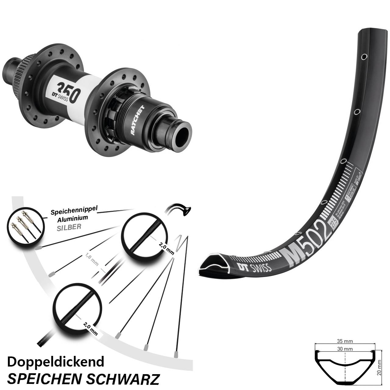 Disc Laufrad 27,5 Zoll DT Swiss M502-350 XD 12x142