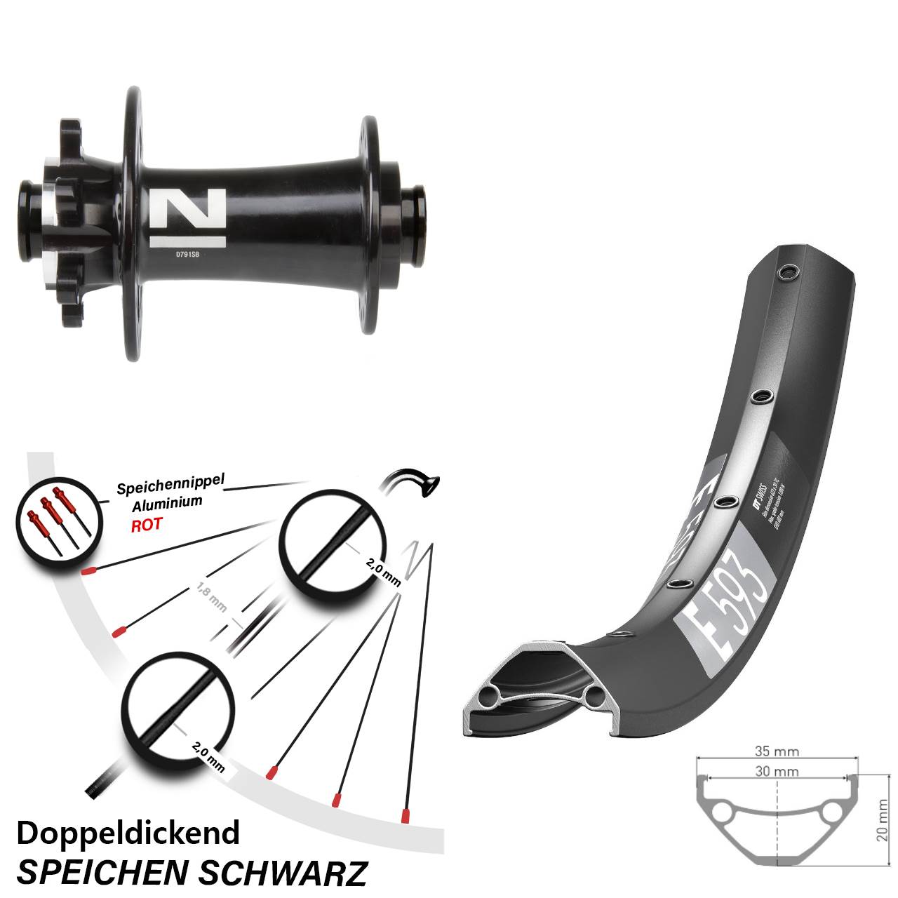 Vorderrad 6-Loch 27,5 Zoll DT Swiss E 593 Novatec D791 15x100