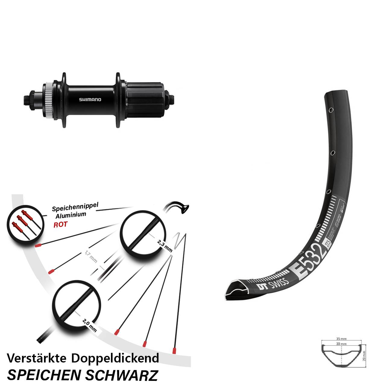 DT Swiss E532 Shimano FH-QC400 27,5 Zoll Hinterrad Centerlock QR 8-11 fach HG